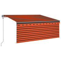 Produktbild för Manuell infällbar markis med rullgardin LED 3x2,5m orange/brun