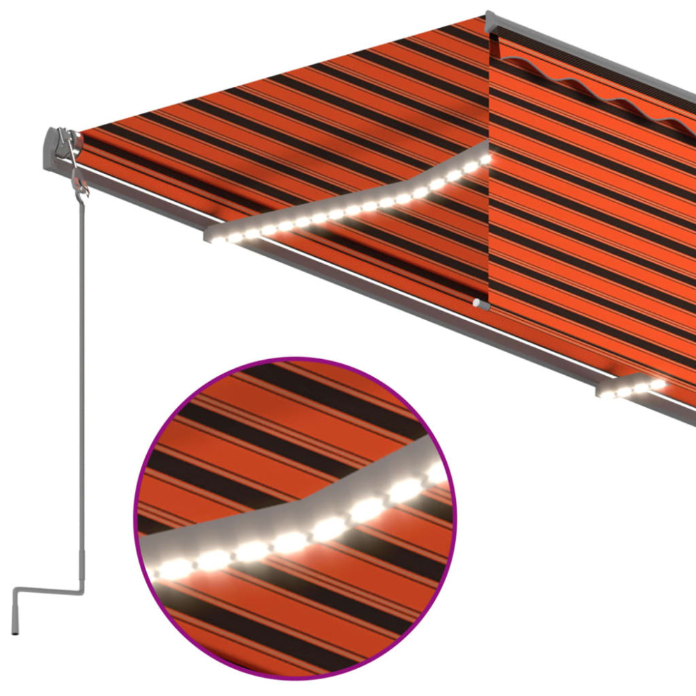 Produktbild för Manuell infällbar markis med rullgardin LED 3x2,5m orange/brun