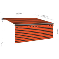 Produktbild för Manuell infällbar markis med rullgardin LED 3x2,5m orange/brun