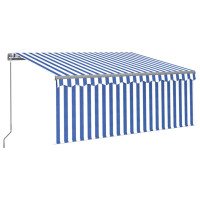 Produktbild för Manuell infällbar markis med rullgardin 3,5x2,5 m blå och vit