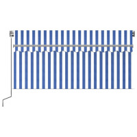 Produktbild för Manuell infällbar markis med rullgardin 3,5x2,5 m blå och vit