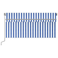 Produktbild för Manuell infällbar markis med rullgardin&LED 3,5x2,5m blå&vit
