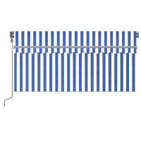 Produktbild för Automatisk markis m. vindsensor rullgardin LED 3,5x2,5m blå/vit
