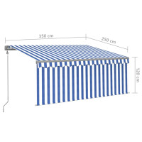 Produktbild för Automatisk markis m. vindsensor rullgardin LED 3,5x2,5m blå/vit