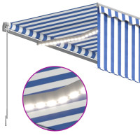 Produktbild för Manuell markis med rullgardin & LED 4x3 m blå och vit