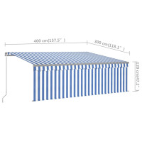 Produktbild för Manuell markis med rullgardin & LED 4x3 m blå och vit