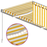Produktbild för Automatisk markis m. vindsensor rullgardin LED 4x3m gul och vit
