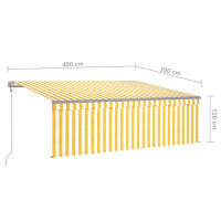 Produktbild för Automatisk markis m. vindsensor rullgardin LED 4x3m gul och vit