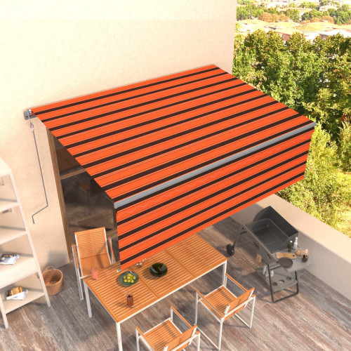 vidaXL Automatisk infällbar markis med rullgardin 4,5x3m orange/brun - Markiser & Tillbehör