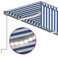 Produktbild för Manuell markis med rullgardin & LED 5x3m blå och vit