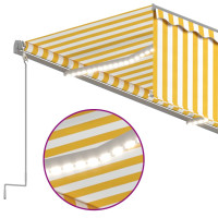 Produktbild för Automatiserad markis med rullgardin och LED 5x3 m gul och vit