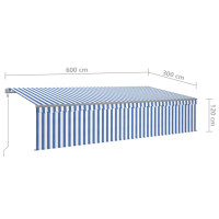 Produktbild för Automatiserad markis med rullgardin 6x3m blå/vit