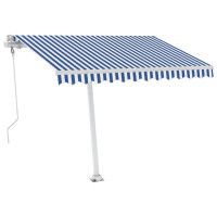 Produktbild för Automatisk markis med vindsensor & LED 350x250 cm blå och vit