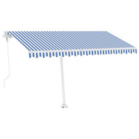 Produktbild för Automatisk markis med vindsensor & LED 400x300 cm blå och vit