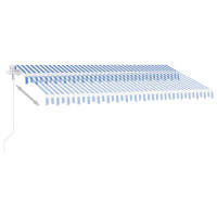 Produktbild för Automatisk markis med vindsensor & LED 400x300 cm blå och vit