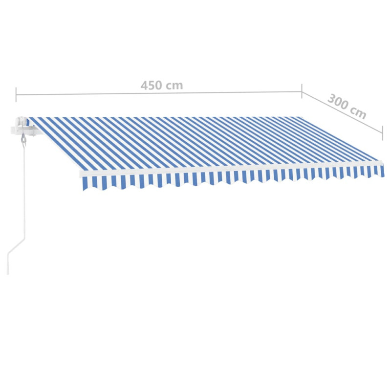 Produktbild för Automatisk markis med vindsensor & LED 450x300 cm blå och vit