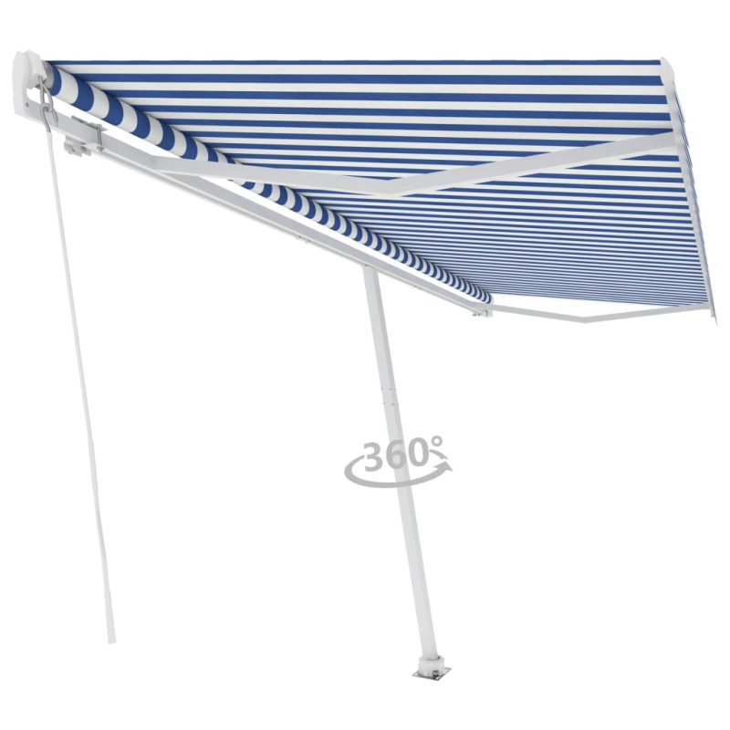 Produktbild för Markis manuellt infällbar fristående 500x300 cm blå/vit