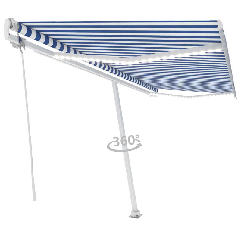 Produktbild för Automatisk markis med vindsensor & LED 500x300 cm blå och vit