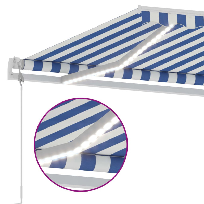 Produktbild för Automatisk markis med vindsensor & LED 500x300 cm blå och vit