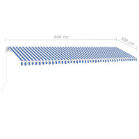 Miniatyr av produktbild för Fristående markis manuellt infällbar 600x300 cm blå/vit