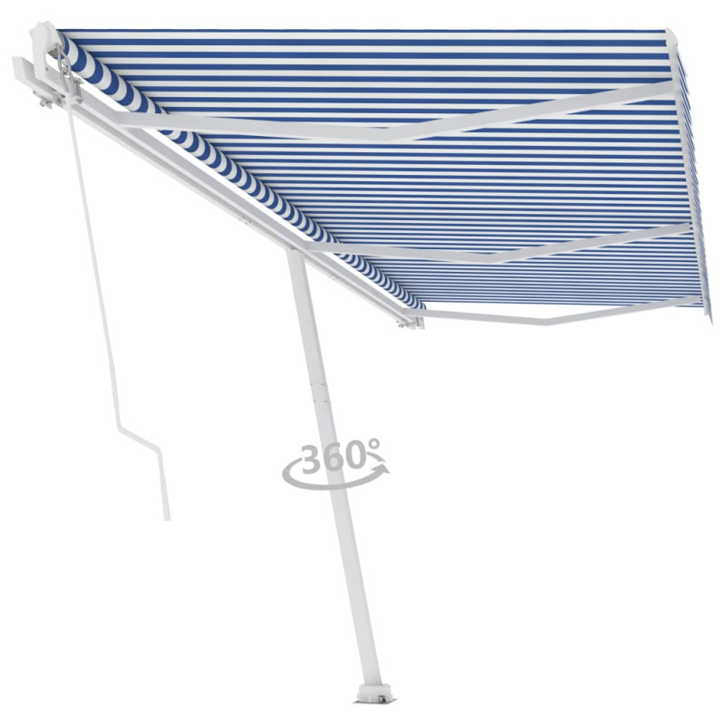 Produktbild för Fristående markis manuellt infällbar 600x300 cm blå/vit