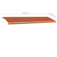 Produktbild för Fristående markis manuellt infällbar 600x300 cm orange/brun