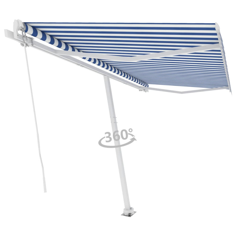 Produktbild för Markis manuellt infällbar fristående 400x350 cm blå och vit