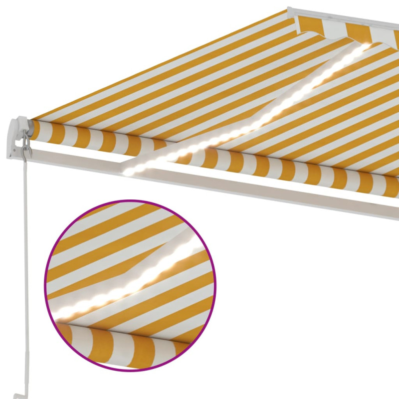 Produktbild för Markis manuellt infällbar med LED 400x350 cm gul och vit