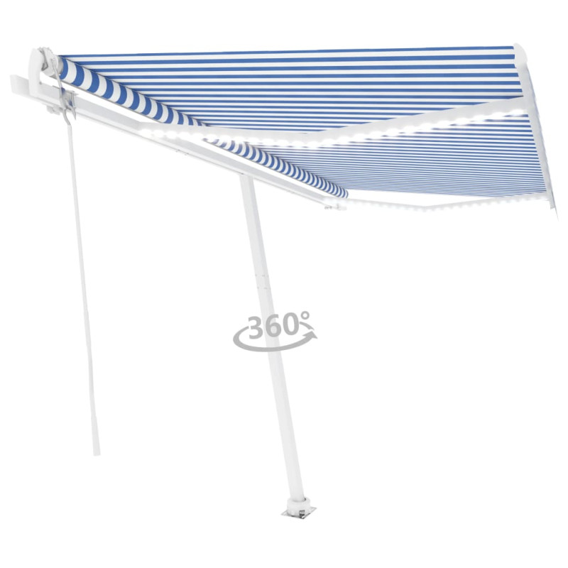 Produktbild för Automatisk markis med vindsensor & LED 400x350 cm blå och vit