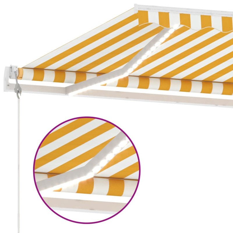 Produktbild för Automatisk markis med vindsensor & LED 400x350 cm gul/vit