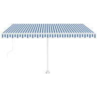 Produktbild för Automatisk markis med vindsensor & LED 450x350 cm blå och vit