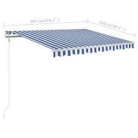Produktbild för Fristående markis manuell 300x250 cm blå/vit