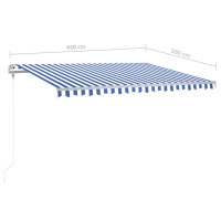 Produktbild för Markis manuellt infällbar med LED 450x300 cm blå och vit