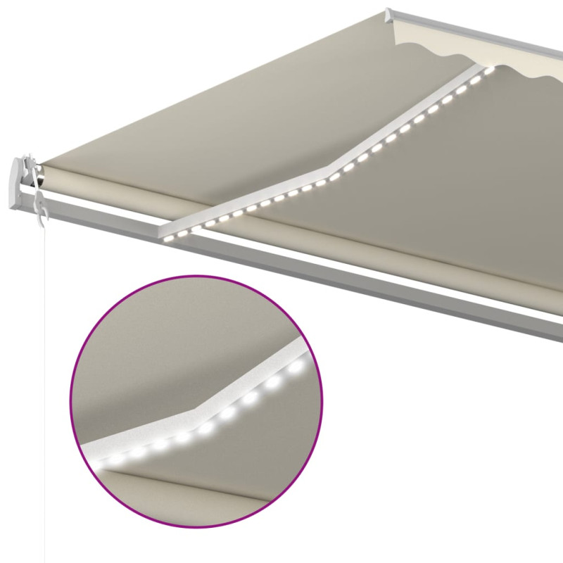 Produktbild för Markis manuellt infällbar med LED 500x300 cm gräddvit