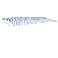 Produktbild för Markis manuellt infällbar med LED 600x300 cm blå och vit