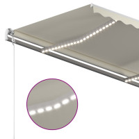 Produktbild för Markis med LED manuellt infällbar 450x350 cm gräddvit