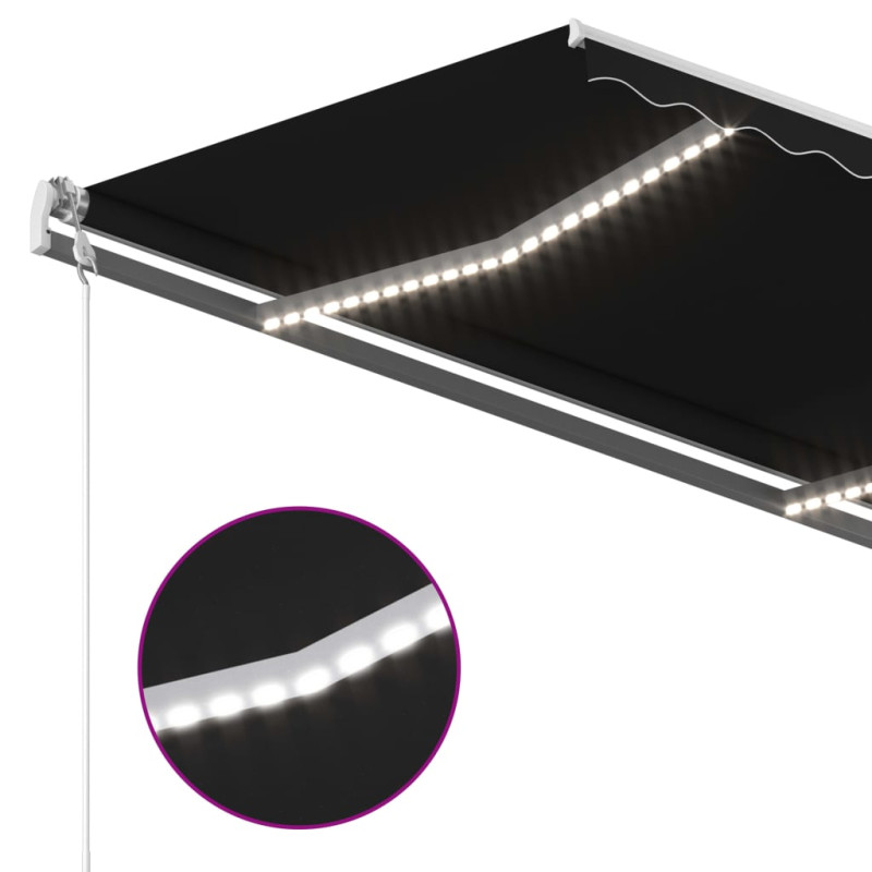 Produktbild för Markis med LED manuellt infällbar 450x350 cm antracit