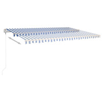 Produktbild för Markis med LED manuellt infällbar 500x350 cm blå och vit