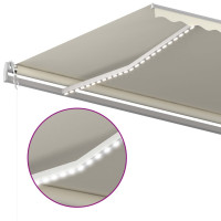 Produktbild för Markis med LED manuellt infällbar 500x350 cm gräddvit