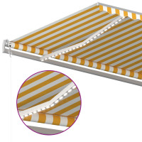 Miniatyr av produktbild för Markis med LED manuellt infällbar 500x350 cm gul och vit