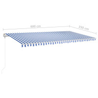 Produktbild för Fristående markis manuellt infällbar 600x350 cm blå/vit