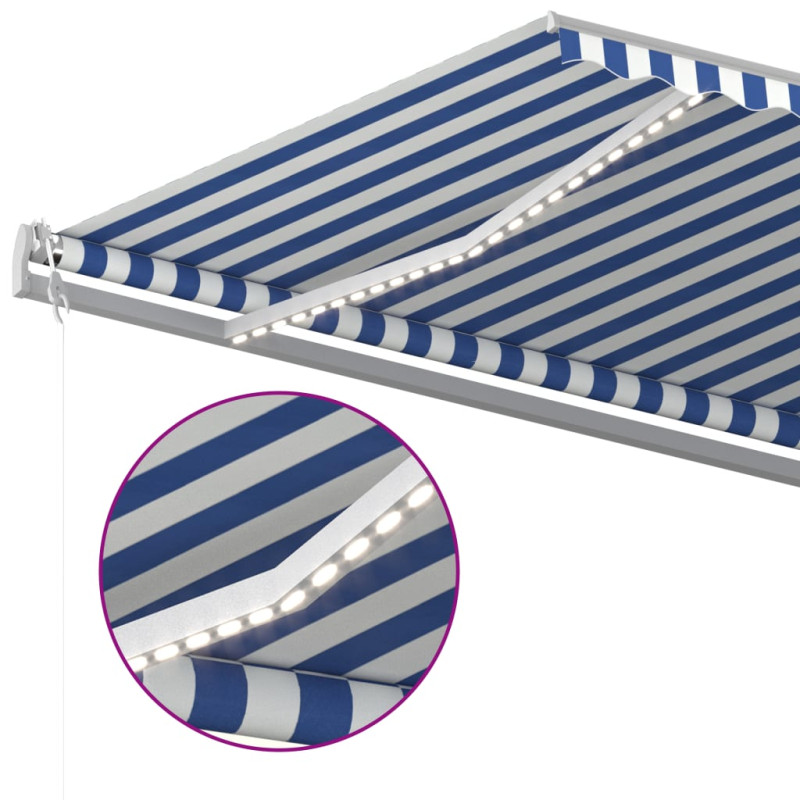 Produktbild för Markis med LED manuellt infällbar 600x350 cm blå och vit