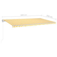 Miniatyr av produktbild för Markis med LED manuellt infällbar 600x350 cm gul och vit