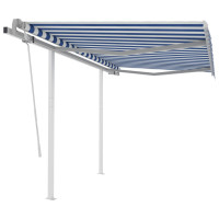 Miniatyr av produktbild för Markis med stolpar manuellt infällbar 3x2,5 m blå och vit