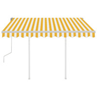 Miniatyr av produktbild för Markis med stolpar manuellt infällbar 3x2,5 m gul och vit