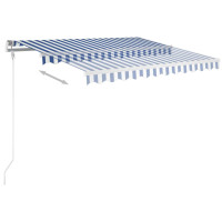 Produktbild för Markis manuellt infällbar med LED 3x2,5 m blå och vit