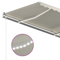 Produktbild för Markis manuellt infällbar med LED 3x2,5 m gräddvit