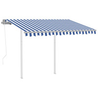 Miniatyr av produktbild för Markis med stolpar automatisk infällbar 3x2,5 m blå och vit