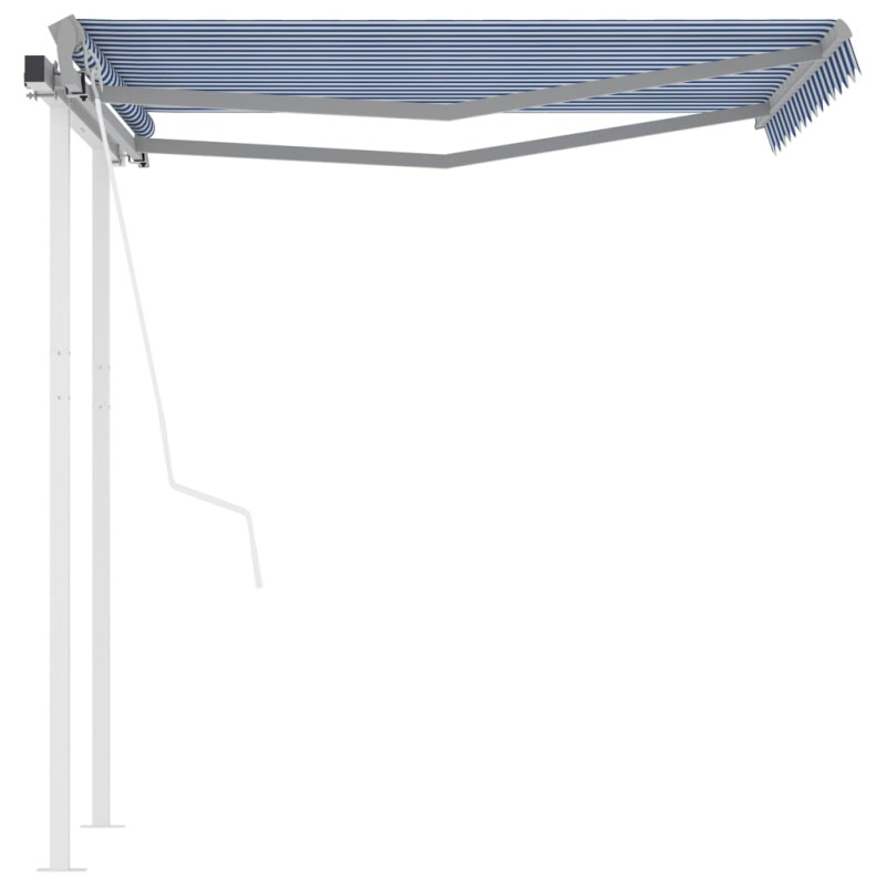 Produktbild för Markis med stolpar automatisk infällbar 3x2,5 m blå och vit