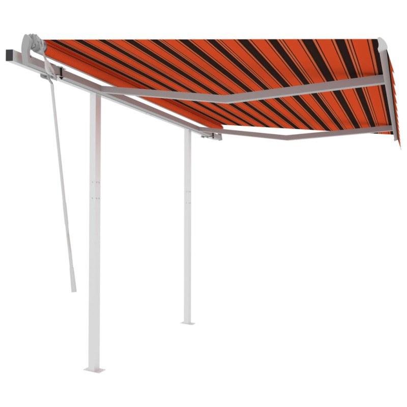 Produktbild för Markis med stolpar manuellt infällbar 3,5x2,5 m orange och brun